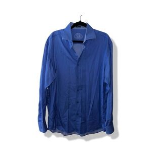 Bugatchi Classic Fit Blue White Long Sleeve Shirt
